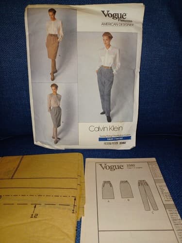Vtg Vogue 2392 American Designer Calvin Klein 1989 Patterns Skirt Pants 12 14 16 - Image 1