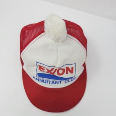 Vintage Exxon Annuitant Club Puff Ball Snapback Trucker Mesh Cap Hat White - Thumbnail 6