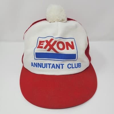Vintage Exxon Annuitant Club Puff Ball Snapback Trucker Mesh Cap Hat White - Image 1