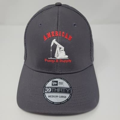 New Era 39THIRTY American Pump & Supply Hat M/L Gray Flex Fit Oilfield Cap - Image 1