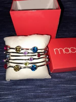 Macys Silver Multi Colored Stone Bangle Bracelets Set Of 6 (Stylish & Versatil) - Image 1