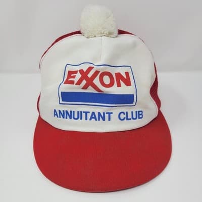 Vintage Exxon Annuitant Club Puff Ball Snapback Trucker Mesh Cap Hat White - Thumbnail 2