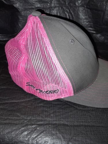 Rain For Rent Logo Mesh Trucker Hat/Cap Snap back Pink & Gray San Antonio - Thumbnail 2