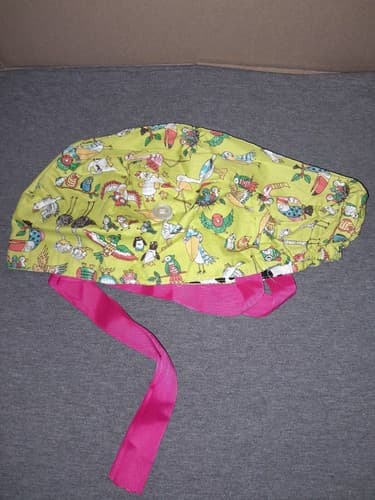 Bouffant Ponytail Combo Scrub Hat - Yellow Birds Owls Tocan - Thumbnail 4