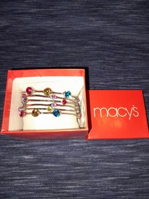 Macys Silver Multi Colored Stone Bangle Bracelets Set Of 6 (Stylish & Versatil) - Thumbnail 3