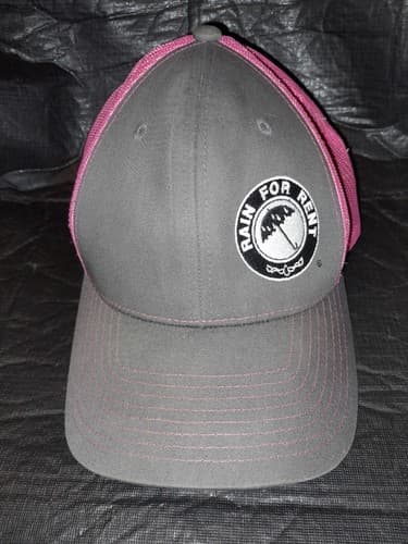 Rain For Rent Logo Mesh Trucker Hat/Cap Snap back Pink & Gray San Antonio - Image 1