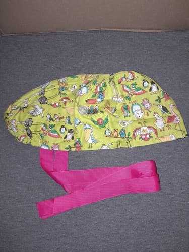 Bouffant Ponytail Combo Scrub Hat - Yellow Birds Owls Tocan - Image 1