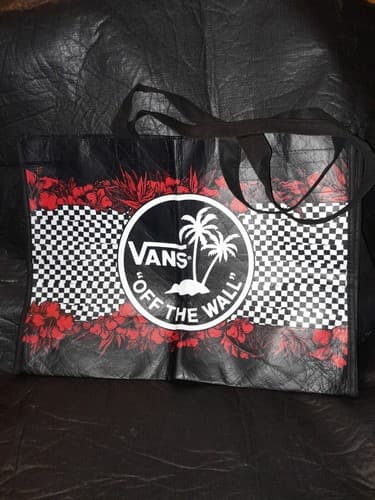 Vans “Off The Wall” Reusable Shopping Tote Bag (White, Red, Black) 12"x17"x6" - Thumbnail 2
