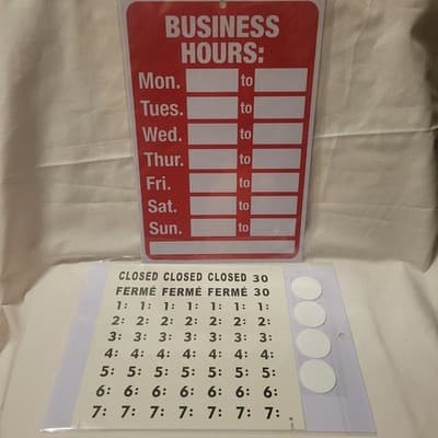 Business Hours Sign Kit 8"x12" with Number Stickers Retail Store Office - Image 1
