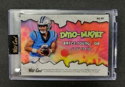 WILD CARD BRYCE YOUNG DINO MIGHT ROOKIE 15/50 HOLO SSP PANTHERS - Thumbnail 3