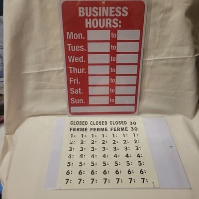 Business Hours Sign Kit 8"x12" with Number Stickers Retail Store Office - Thumbnail 2