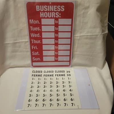 Business Hours Sign Kit 8"x12" with Number Stickers Retail Store Office - Thumbnail 3