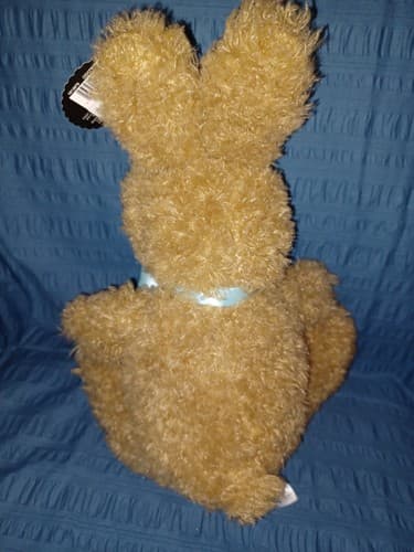 FAO Schwarz 13” Furry Brown Bunny Rabbit w/ Blue Bow Plush Stuffed Animal NWT - Thumbnail 4