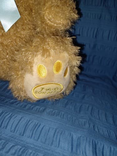 FAO Schwarz 13” Furry Brown Bunny Rabbit w/ Blue Bow Plush Stuffed Animal NWT - Thumbnail 2