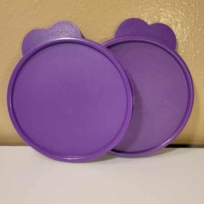 TUPPERWARE Replacement Lid Purple Round 6in Lot of 2 Vintage Kitchen Storage - Image 1