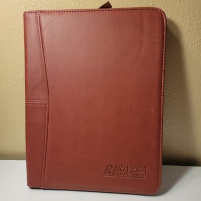 Riviera Associates Leather Zip Portfolio Organizer Business Padfolio Brown - Thumbnail 2