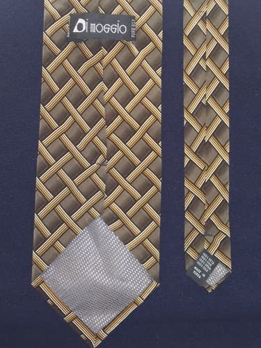 DiMoggio Hand Made 100% Silk Tie Black, Beige & Gray 59 1/2"L & 4"W Handmade - Thumbnail 3