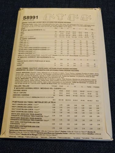 SIMPLICITY S8991 SEWING PATTERN 8991 MISSES JACKET & TOP XXS XS M L XL XXL UC - Thumbnail 2