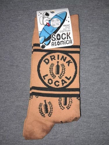 NWT Sock Atomica Golden Yellow Unisex Adult DRINK LOCAL One Size Non-stinky - Image 1