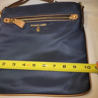 Michael Kors Navy Blue Nylon Crossbody Bag Tan Leather Trim 10"x10" W/ Dust Bag - Thumbnail 9