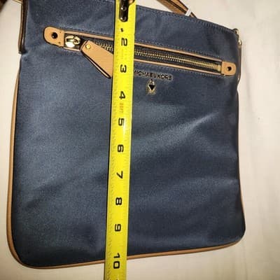 Michael Kors Navy Blue Nylon Crossbody Bag Tan Leather Trim 10"x10" W/ Dust Bag - Thumbnail 10