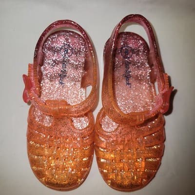 Cat & Jack's Girls Glitter Jelly Sandals Orange Pink Butterfly Shoes - Image 1