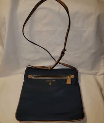 Michael Kors Navy Blue Nylon Crossbody Bag Tan Leather Trim 10"x10" W/ Dust Bag - Thumbnail 3