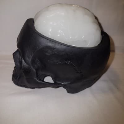 Gavia Skull Candle Holder with Brain Candle Set Black Ceramic + Brain Candles - Thumbnail 4