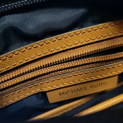 Michael Kors Navy Blue Nylon Crossbody Bag Tan Leather Trim 10"x10" W/ Dust Bag - Thumbnail 7