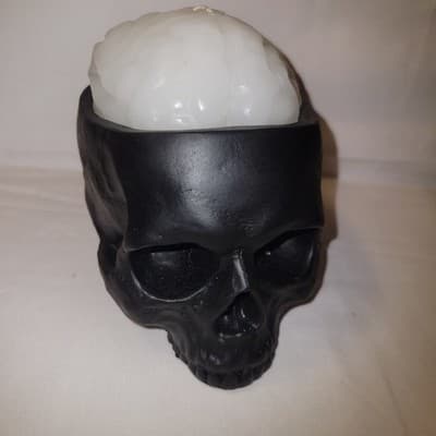 Gavia Skull Candle Holder with Brain Candle Set Black Ceramic + Brain Candles - Thumbnail 2