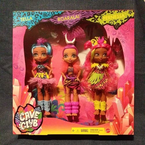 CAVE CLUB 3 Pack Of Dolls TELLA ROARALAI FERNESSA Prehistoric Kids Fashions - Image 1