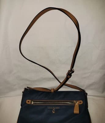 Michael Kors Navy Blue Nylon Crossbody Bag Tan Leather Trim 10"x10" W/ Dust Bag - Thumbnail 4