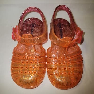 Cat & Jack's Girls Glitter Jelly Sandals Orange Pink Butterfly Shoes - Thumbnail 3