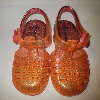 Cat & Jack's Girls Glitter Jelly Sandals Orange Pink Butterfly Shoes - Thumbnail 2