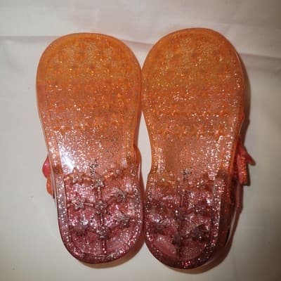 Cat & Jack's Girls Glitter Jelly Sandals Orange Pink Butterfly Shoes - Thumbnail 7