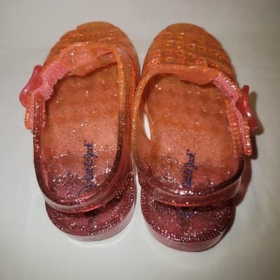 Cat & Jack's Girls Glitter Jelly Sandals Orange Pink Butterfly Shoes - Thumbnail 4