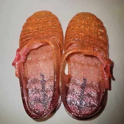 Cat & Jack's Girls Glitter Jelly Sandals Orange Pink Butterfly Shoes - Thumbnail 5