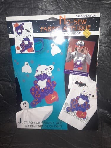 Daisy Kingdom No-Sew Fabric Applique Ghost Cat Halloween - Image 1