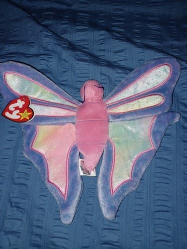 TY Beanie Babie Flitter the Butterfly Plush Toy - Pink/Purple 10" Wing Span - Image 1