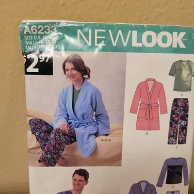 New Look A6233 Sewing Pattern Unisex Pants Robe and Knit Tops Size XS-XL - Thumbnail 2