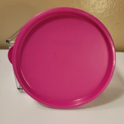 TUPPERWARE Replacement Lid 5227A-4 Pink Round Plastic Snap On 4in Vintage - Thumbnail 2