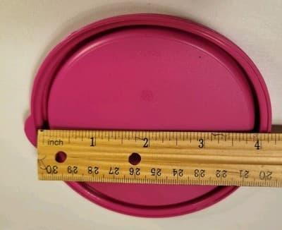 TUPPERWARE Replacement Lid 5227A-4 Pink Round Plastic Snap On 4in Vintage - Thumbnail 4