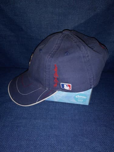 New York Yankees Baseball Cap Silver Metal Logo Blue Hat Vintage - Image 1