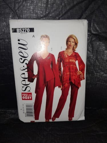 Butterick See & Sew B5270 5270 Size 8- 14 Sewing Pattern Easy Tunic Pant V-Neck - Thumbnail 2