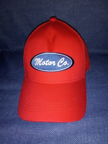 Motor Co Red Trucker Snapback Mesh Back Hat Cap - Image 1