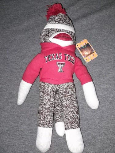Texas Tech Sock Monkey 10.5" Tall College Football Red Raiders Huggable Lovable - Image 1