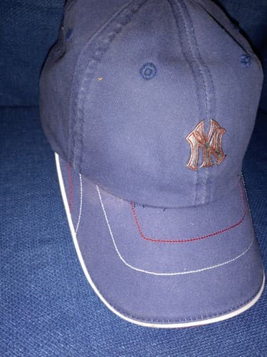New York Yankees Baseball Cap Silver Metal Logo Blue Hat Vintage - Thumbnail 3