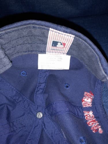 New York Yankees Baseball Cap Silver Metal Logo Blue Hat Vintage - Thumbnail 8