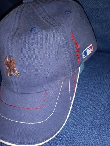 New York Yankees Baseball Cap Silver Metal Logo Blue Hat Vintage - Thumbnail 4