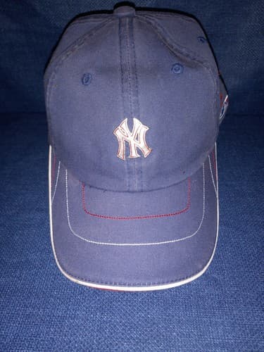 New York Yankees Baseball Cap Silver Metal Logo Blue Hat Vintage - Thumbnail 2
